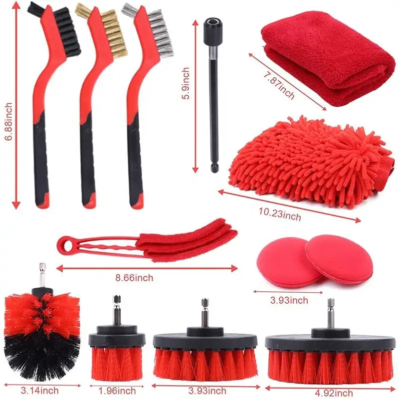 Factory Hot Sale 19 Pcs Car Wash Cleaning Brush Kit Set Sustainable Household Use Long Plastic Handle Window Cleaning Tools