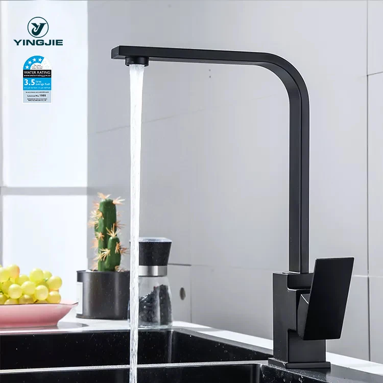 Square SUS304 Гальванический хромированный цинковый сплав Смеситель для кухонной раковины Черные