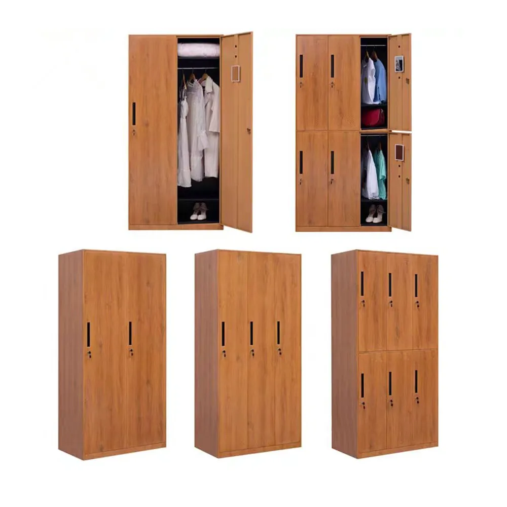 Wood Grain Transfer Steel locker Metal Storage Cabinet Filing Cabinet With 2 Glass Door And 2 Metal Door wardrobe
