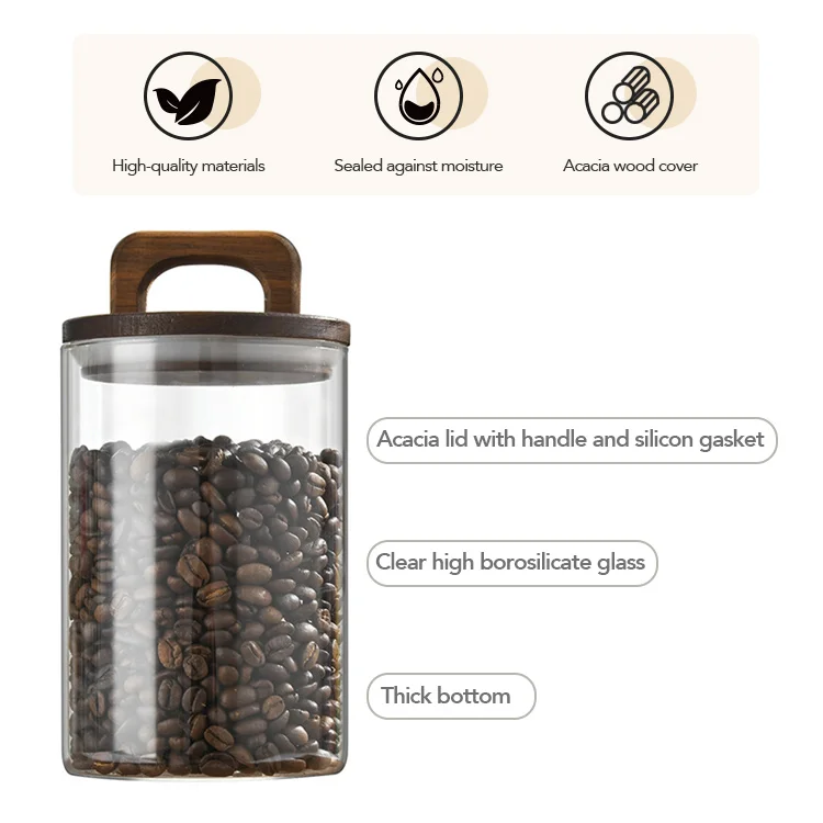 IKOO Modern Design High Borosilicate glass Jar with wood lid food