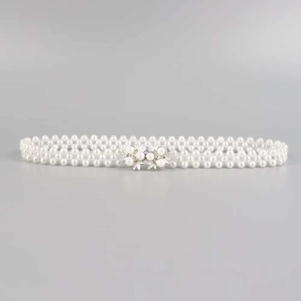 New pearl accessories ladies three leaves fashion buckle head pearl  elastic belt  waist chain