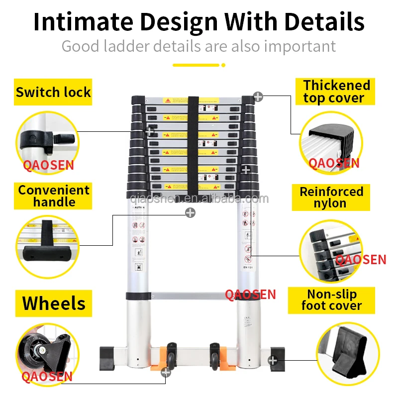 Upgrade 8.0M Single Telescopic Ladder with Balance Bar Aluminum