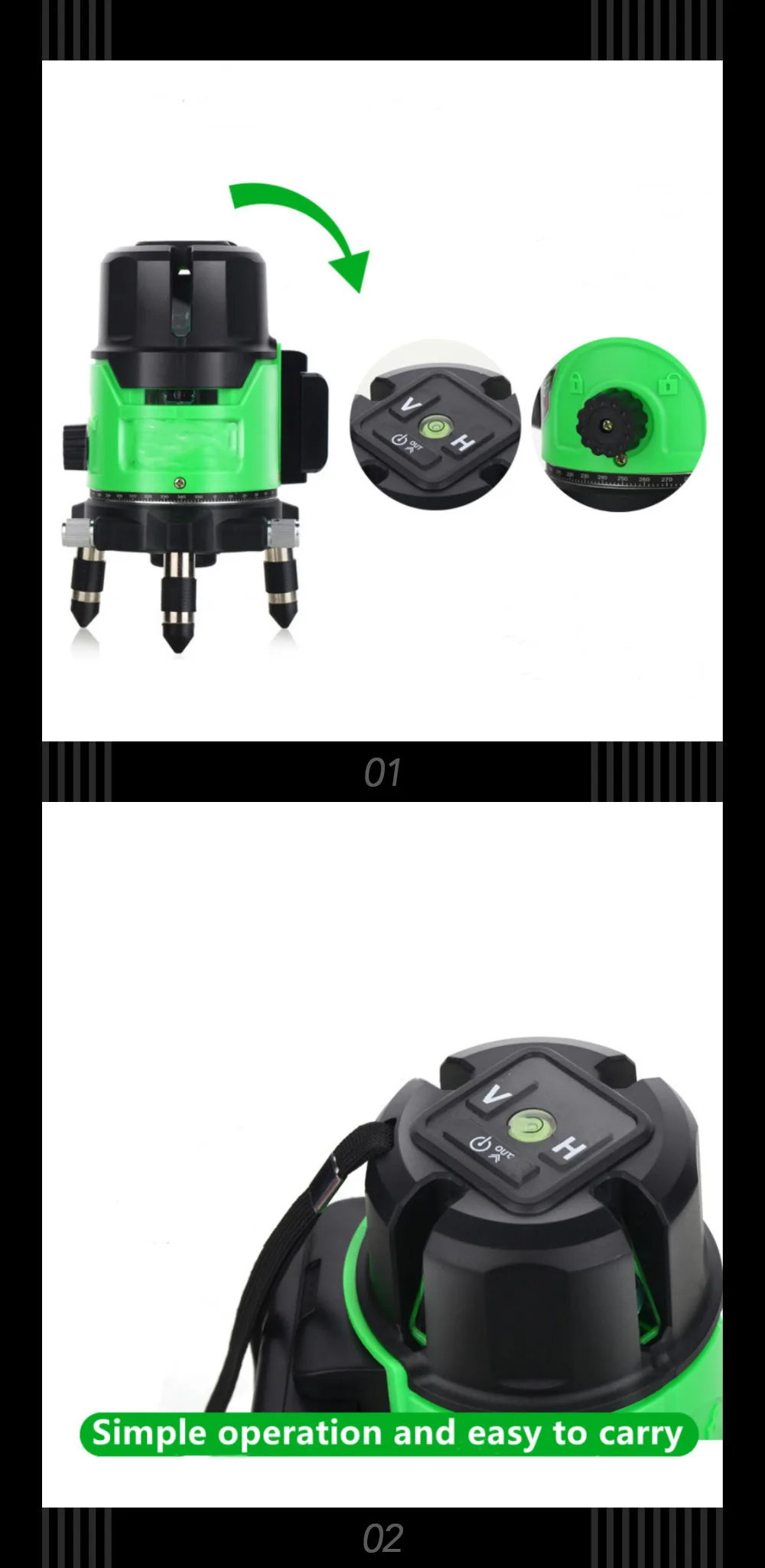 Portable multi green beam  laser level 360 rotating laser level with slope setting laser level measuring tape