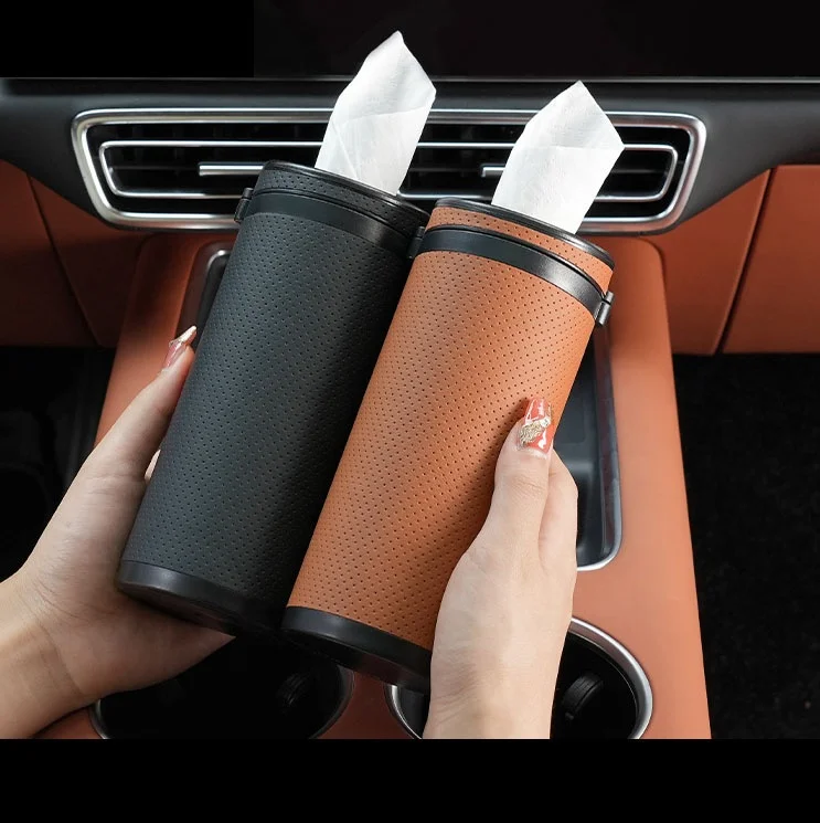 2023 New arrival multi function luxury leather car paper box tissue holder for car
