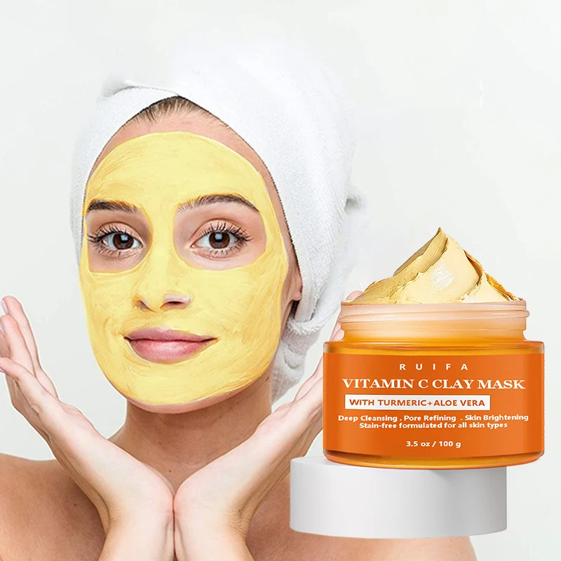Private Label Korean Face Care Deep Cleansing Pore Refining Brightening Organic Turmeric Vitamin C Facial Bentonite Clay Mask