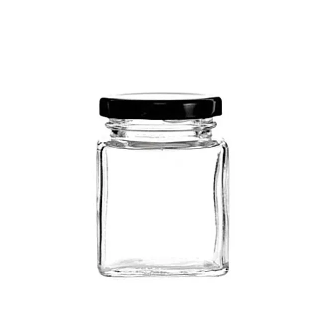 50ml 2oz clear Empty Small Mini Airtight square Glass Jam Honey Baby Food Jar with Black Lid