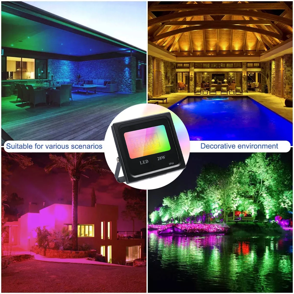 Smart APP RGB 20W 30W 50W Outdoor Wall Reflector IP65 Waterproof LED Flood light For Garden Landscape Event Holiday Hotel