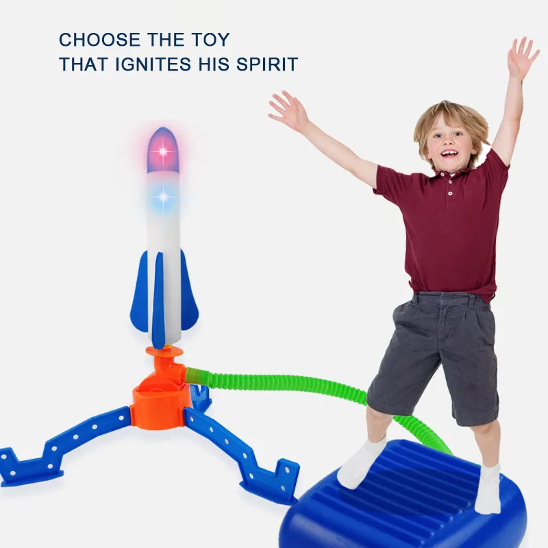 2024 New Fun Toy Light Soaring Rocket Launcher Kids Outdoor Sports Stomp Ejection EVA Foam Sponge Rockets Toy