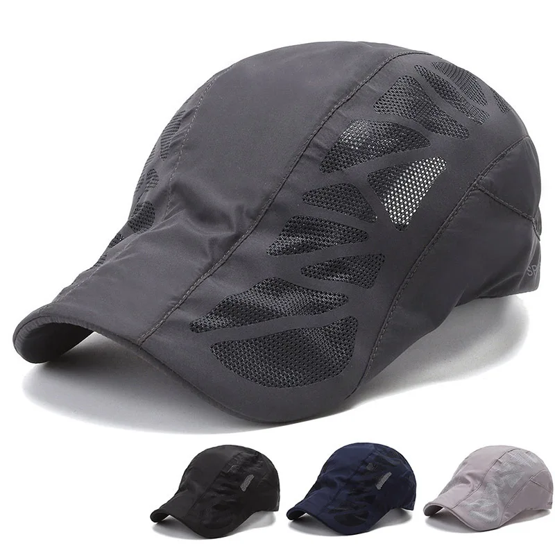 Wholesale Fashion Summer Outdoor Quick Dry Mesh Hat Custom Beret Baseball Sunscreen Fabric Breathable Sports Cap for Men