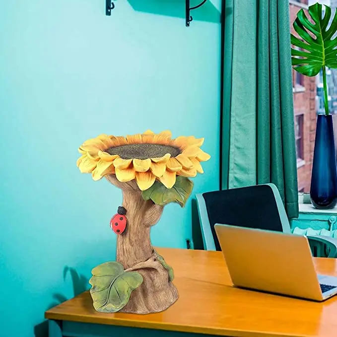 Polyresin Sunflower Bird Bath, Standing Bird Feeders Simulation Flower for outdoor indoor Decoration
