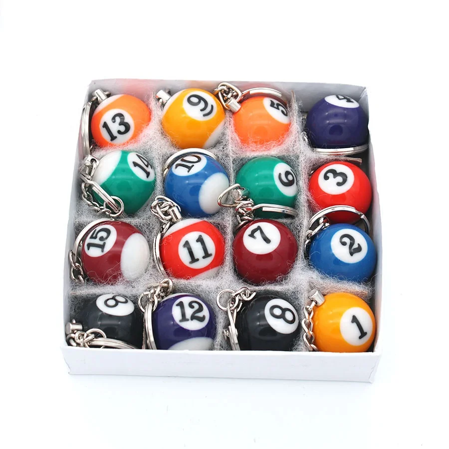 
A Set of 16pcs Billiards Pool Ball 25mm Model Keychain Key Rings Key Chains 