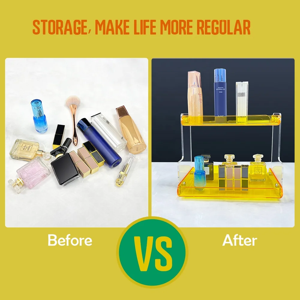 Customized OEM & ODM 2 Layers Acrylic Home Storage Shelf Makeup Cosmetic Storage Organizer Acrylic Organizer
