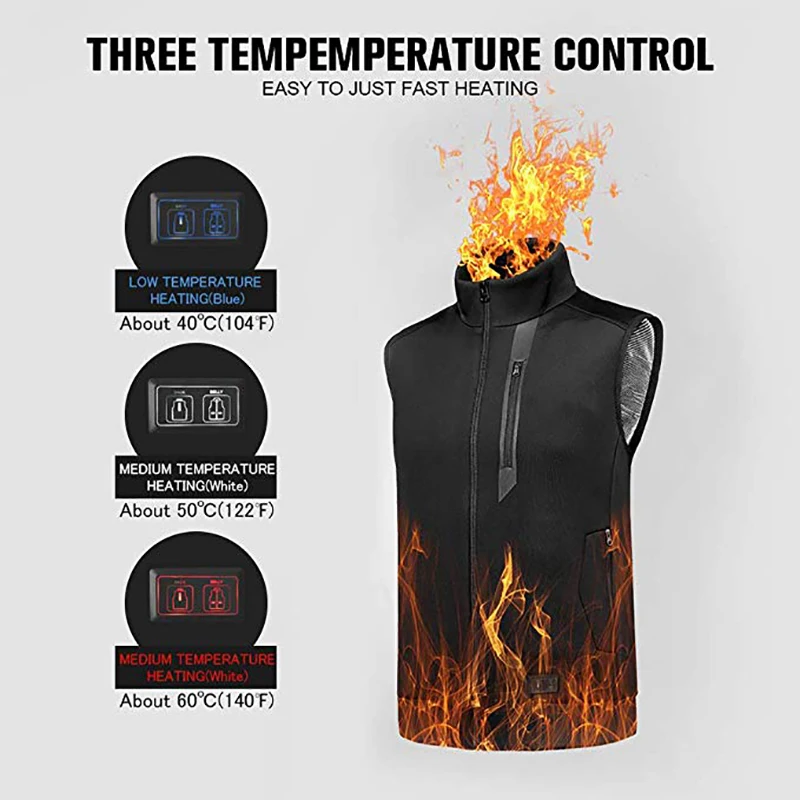 Новый Мужской умный жилет с подогревом для кемпинга, пешего туризма, катания на лыжах, рыбалки, зимний черный жилет с подогревом