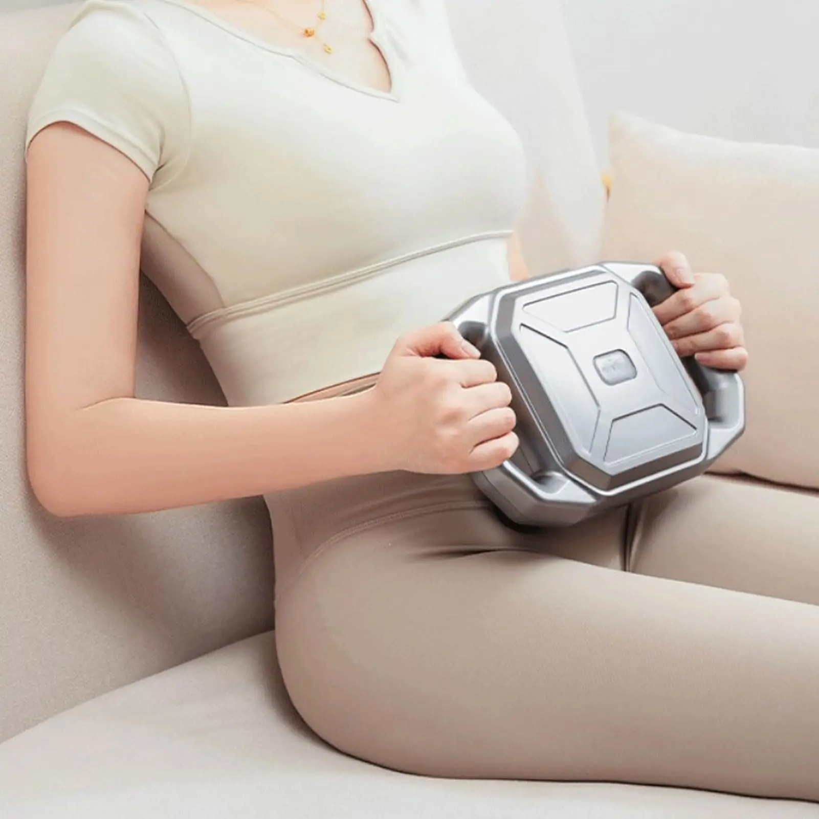6 Heads Deep Tissue Massager FasciaGun With Heating 9 Levels Vibration Dual Handle Percussion Massage for Back Waist Leg Body