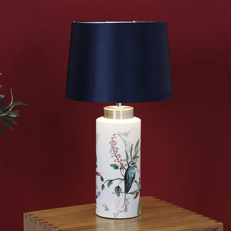 Elegant modern design flower bird decal living room hotel decor Chinese porcelain desk night lamp