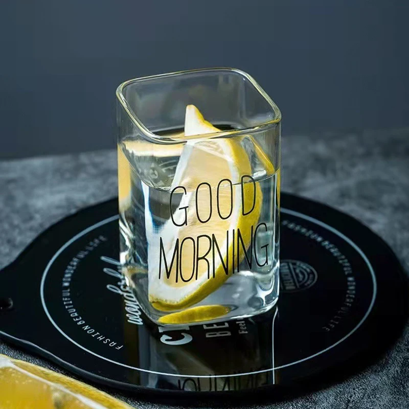 Хит продаж квадратная кружка для воды с надписью «Good Morning» без свинца прозрачная питья прямая чашка сока молока чая кофе