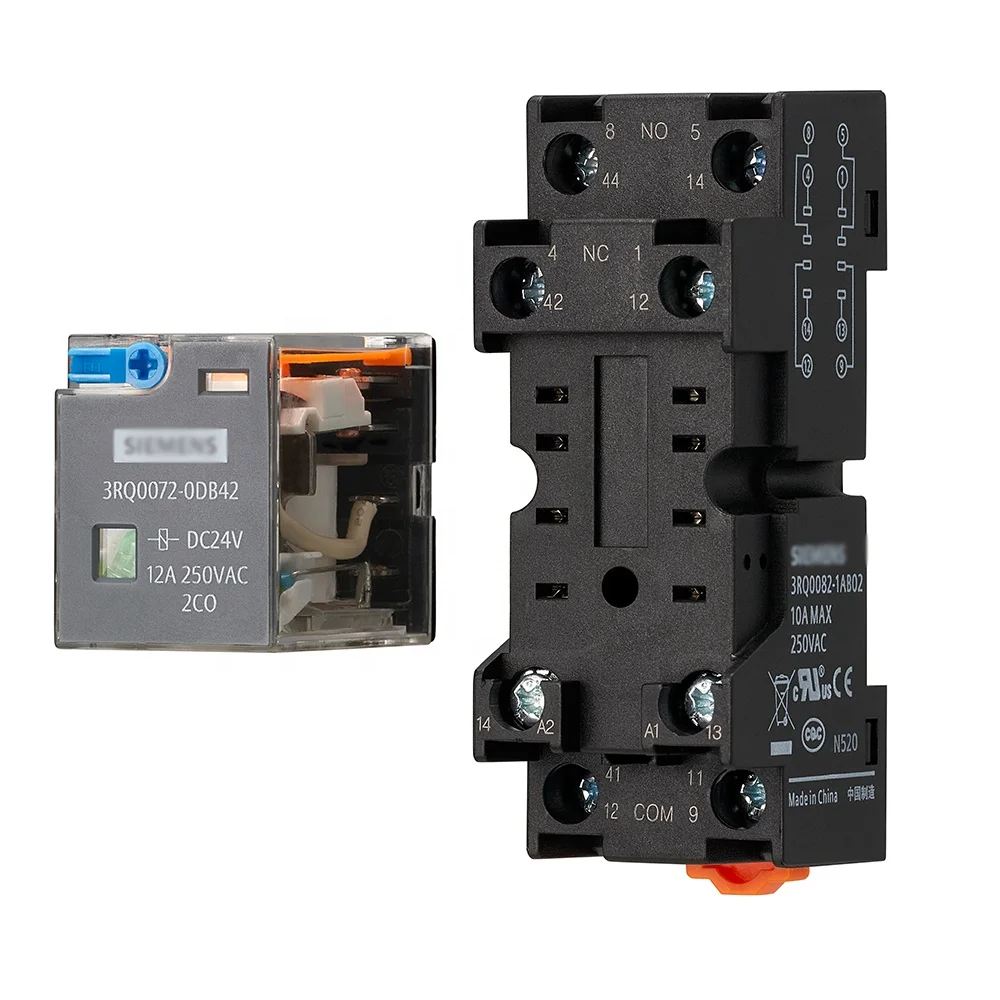 3RQ0072-0DB43,plug-in relay High performance 2CO 12A DC 24 V w/i mechanical indicator LED test lever diode integrated