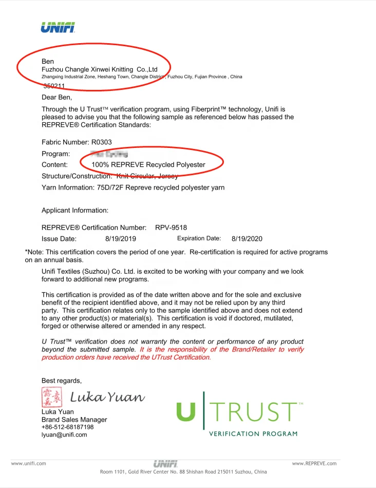 
REPREVE Recycled leggings t-shirt sportswear fabric, polyester pet rpet fabric made from recycled plastic bottles 