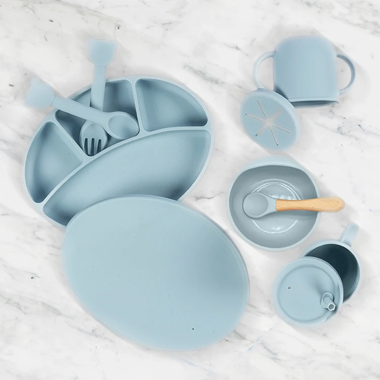 china wholesale price 2 piece cartoon tableware asl dinnerware silicone baby feeding set approved