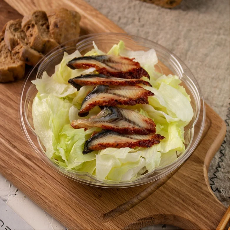 16/24/32/48oz disposable clear plastic pet round fruit salad bowl with lid