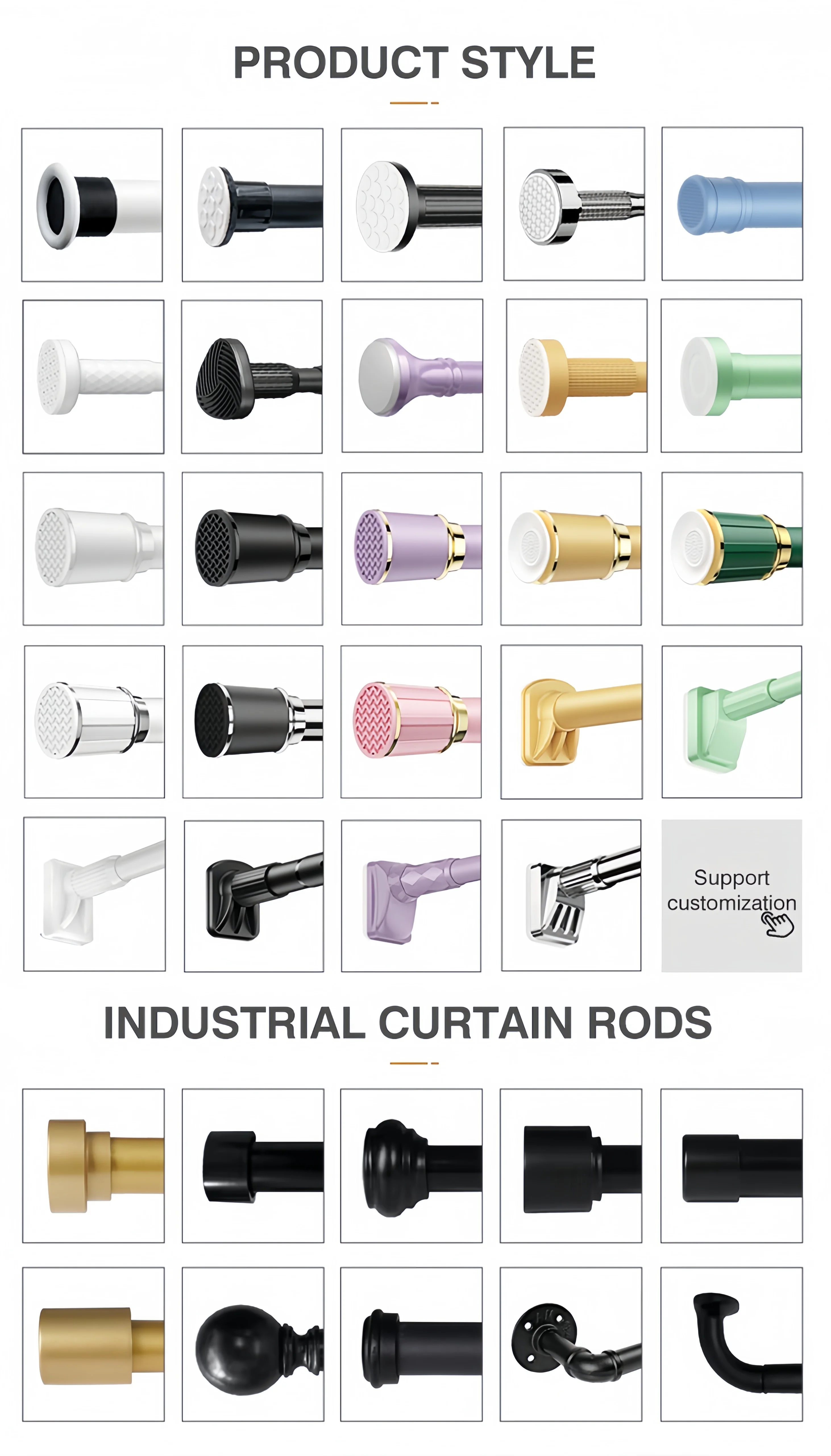 ARODDY 28 to 48 Inch Style Design 1 Inch Smart Curtain Rod Pole Black Drapery Industrial Window Curtain Rod End Cap