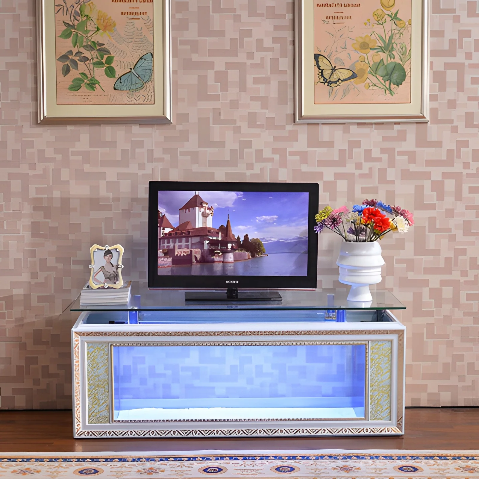 European-style TV cabinet ecological fish tank aquarium glass bar living room home coffee table