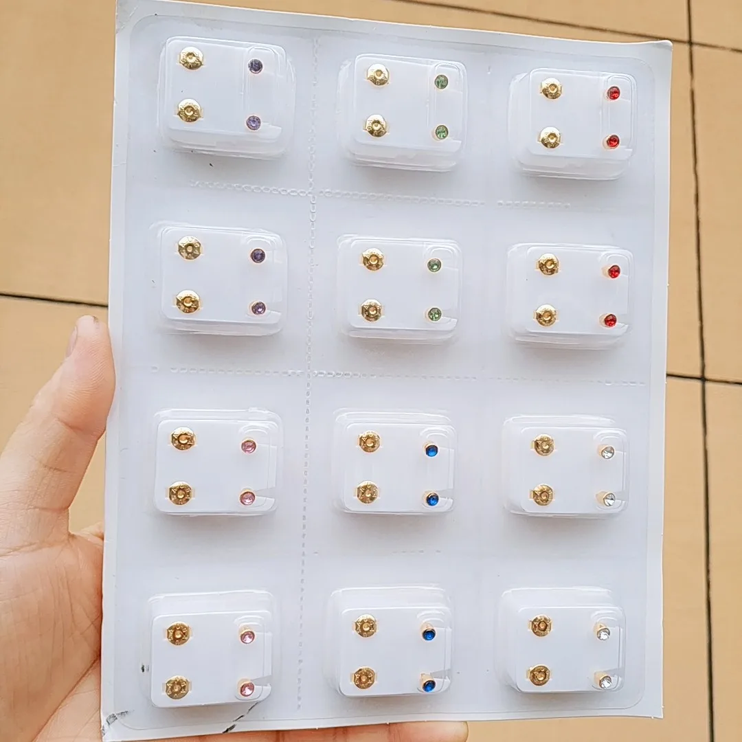 Set Of 12Pairs Medical Earrings Piercing Tool Kits Ear Stud Surgical Steel Ear Studs
