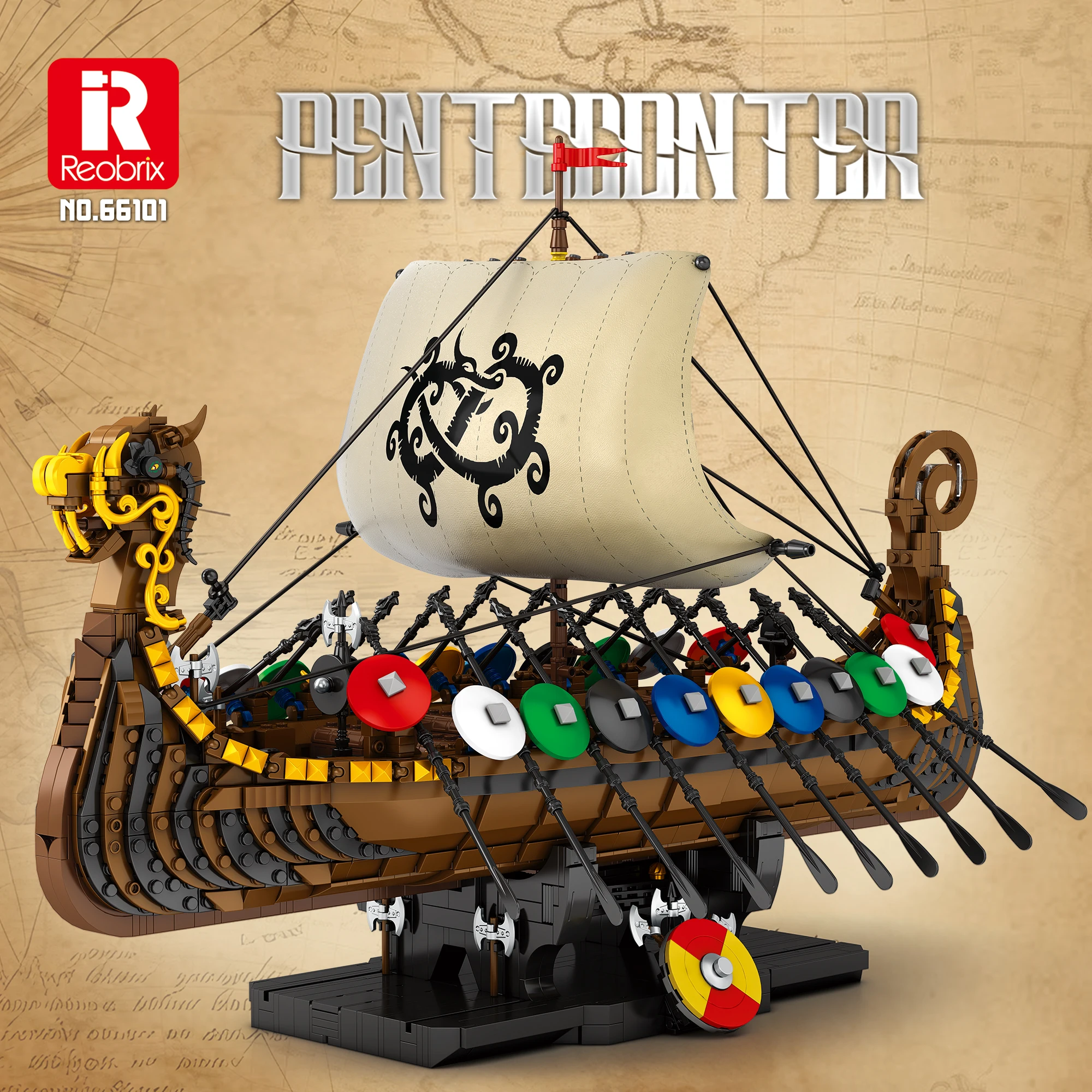 Новый Reobrix 66101 Viking warship puzzle сборный конструктор Модель Детские игрушки Настольный орнамент подарок для мальчиков