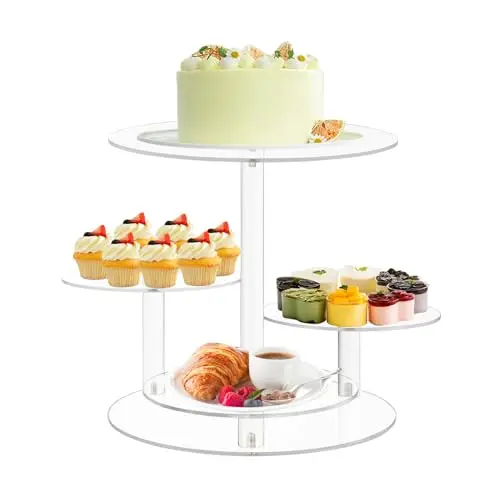 4 Tier Round Acrylic Cake Stand Cupcake Stand Food Display Stand Dessert Holder for Christmas/Wedding/Anniversary/Birthday Party