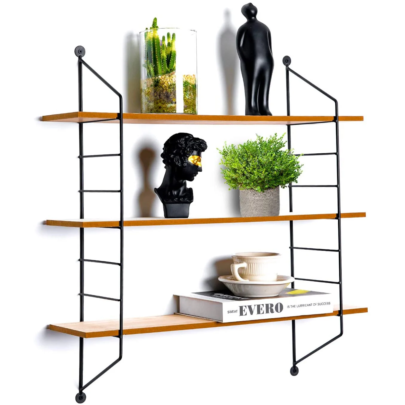 Metal Brackets Floating Shelf Hanging Wall Mounted Shelf Golden Elegant Wall Decoration Wood Living Room Furniture Modern