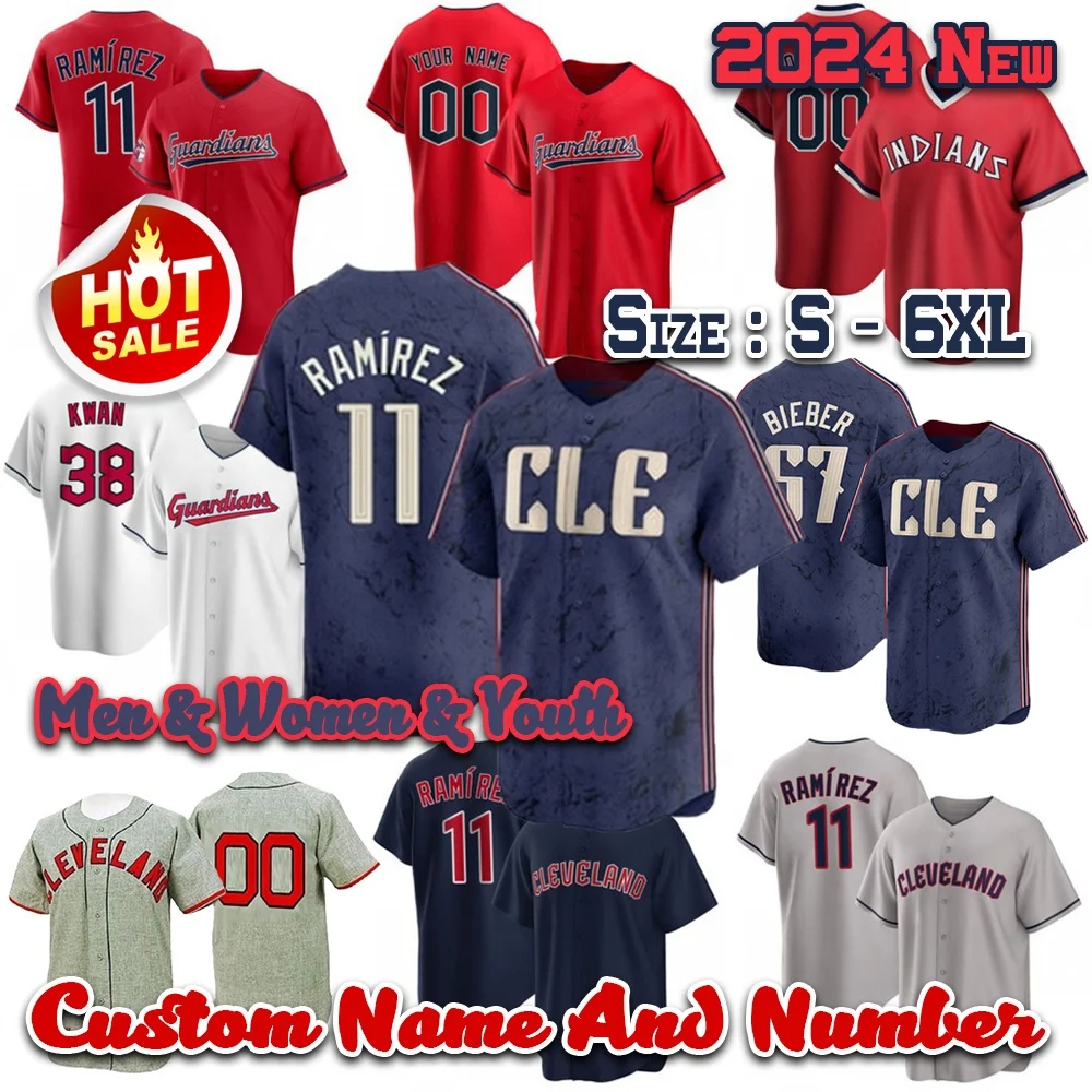 Custom Cleveland 11 Jose Ramirez Baseball Jersey 7 Kenny Lofton 57 Shane Bieber Guardian Stitched Men Women Youth Infant S-6XL