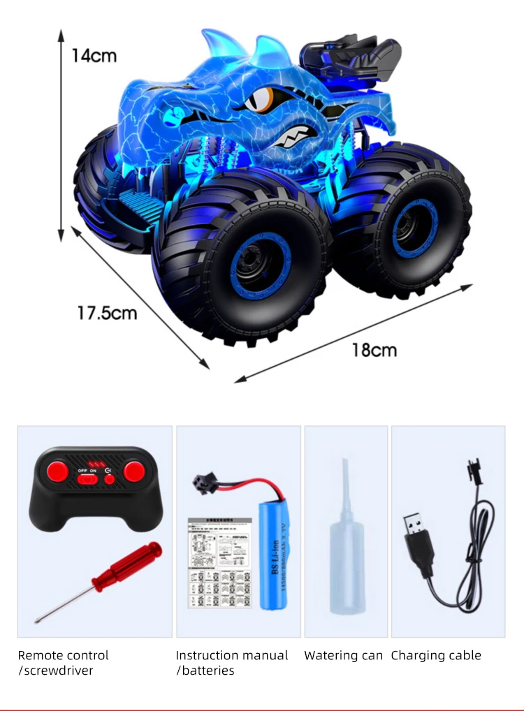 2.4G Hobby High Speed Off-Road Rc Car 360 Rotating Monster Truck Dinosaur Lighting Smoke Spray Car Toy Remote Control Stunt Car