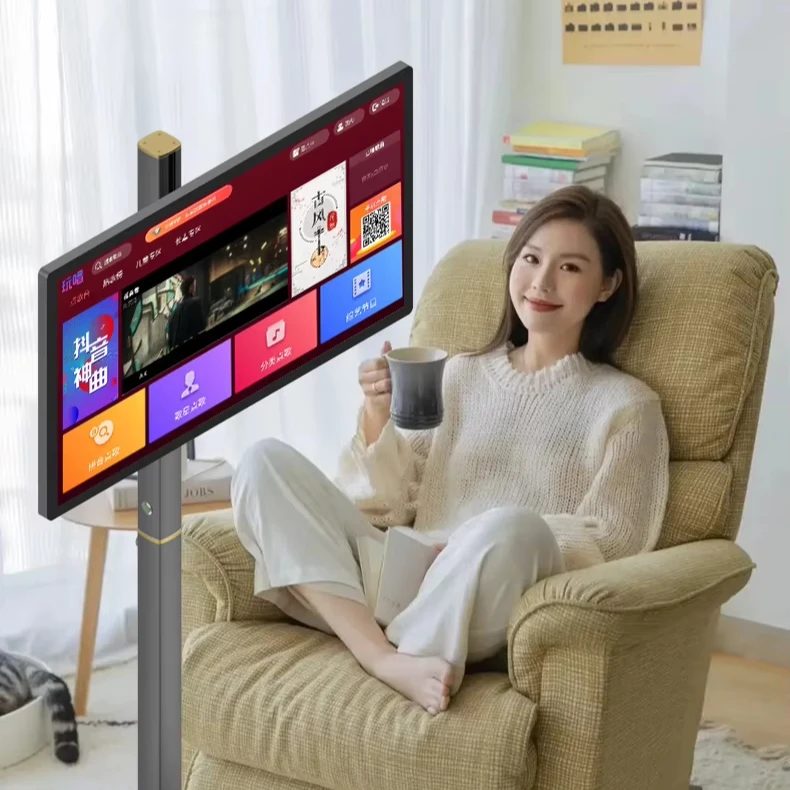 CNS-215MSD Family Must Have Mobile Tv Wireless Wifi Rollable 21.5 Inch Stand Tv Follow By Me Portable Smart Tv For Home Business