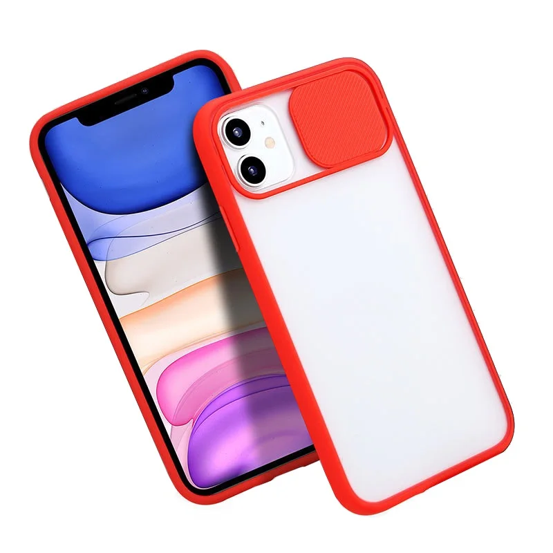 
For iPhone X 11 12 Pro Max Hybrid Acrylic TPU PC Frosted Matte Non-slip Protective Mobile Phone Case with Push Window 