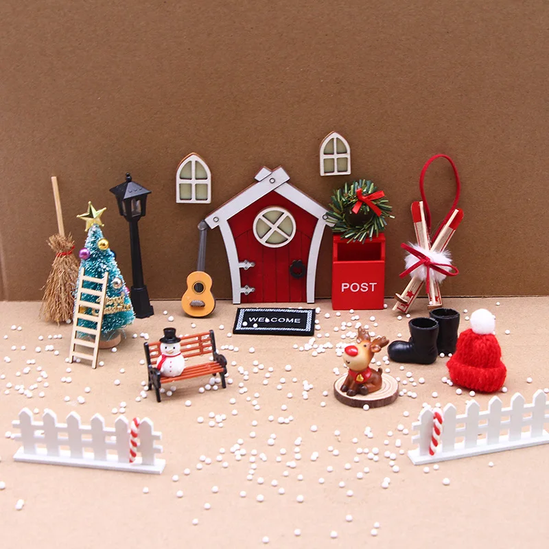 DL-008 2023 Cute Christmas Doll house elf snow man deer tree plush doll Christmas decoration set miniature scene model