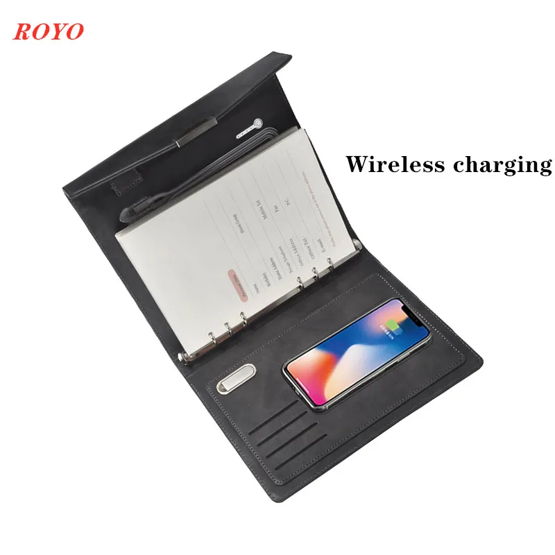 Luxury business smart diary notebook with power bank and usb flash drive inteligents notebook OEM gift set with pen set