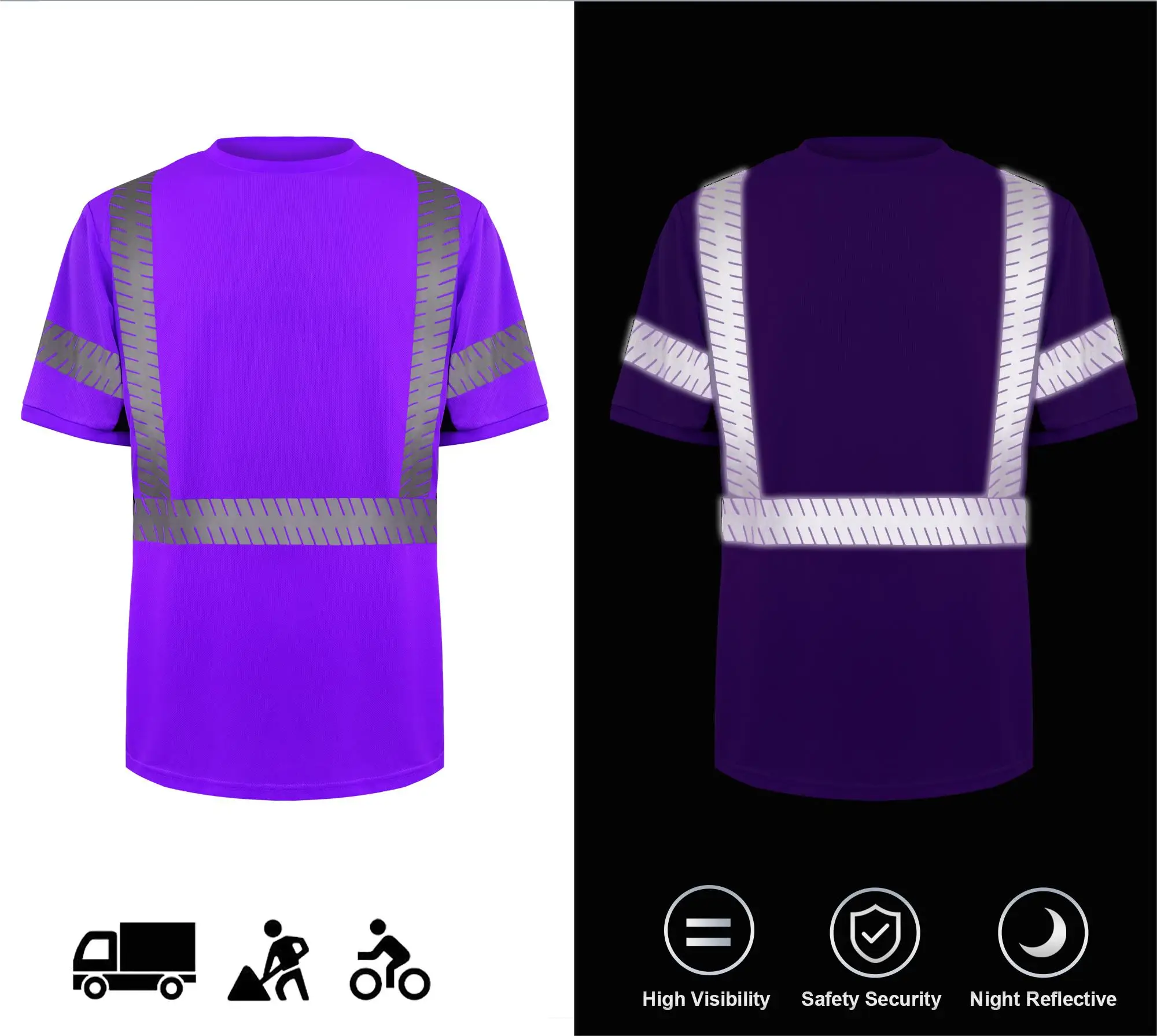 Best Seller high visibility heat transfer reflective tape Safety Shirt wholesale bird eye fabric violet Safety T Shirt