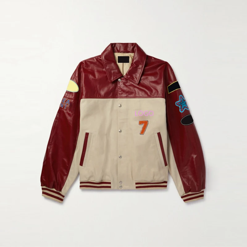 MOUNTNEVE Custom Men's Faux Leather Jacket American Patchwork Baseball Jackets Wholesale Varsity Letter Fashion Woven Fabric