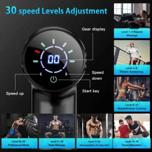 Dropshipping Lcd 30 Speed Mini Digital Cordless Fascia Massager Body Therapy Muscle Vibration Message Gun