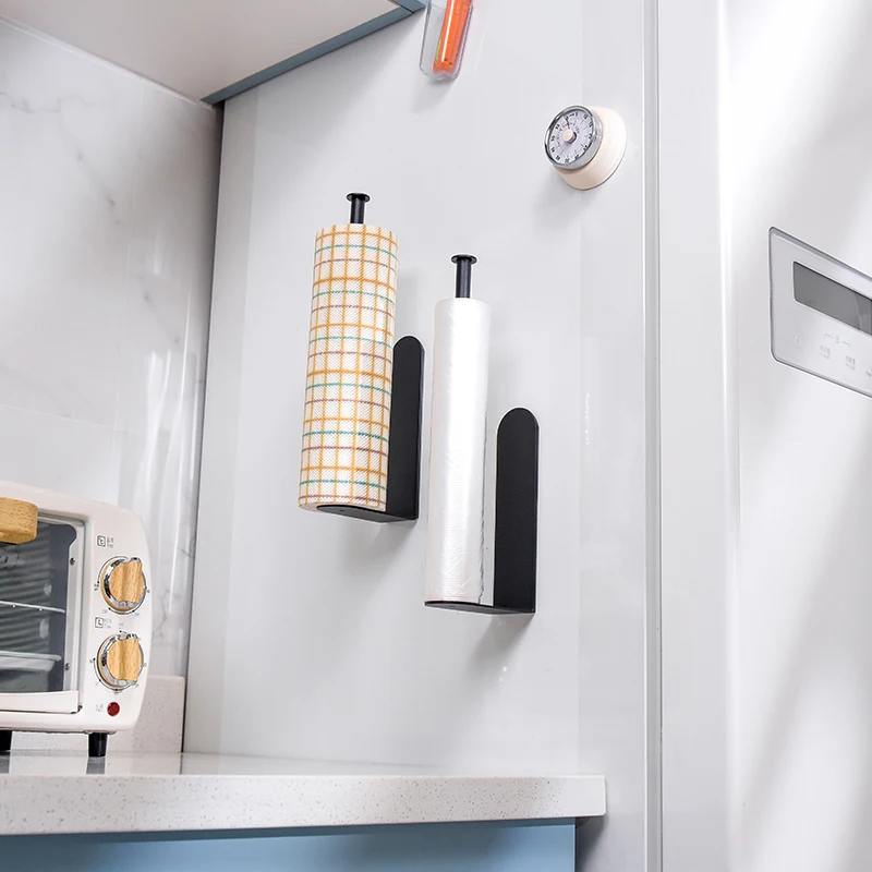 Customized Kitchen Towel holder Matte Black Tissue Roll Rack Strong Power Magnetic Paper Roll Holders