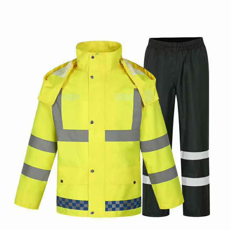 Wholesale adult thickened reflective raincoat outdoor traffic sanitation split suit raincoat high-speed urban management