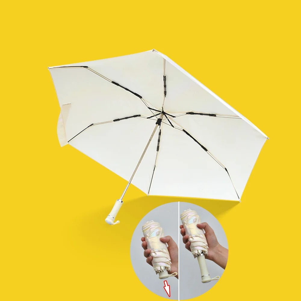 Colorful Heart shape handle Plain color Mini,small umbrellas Pocket 5 Fold Compact Rain and sun Travel Flat umbrellas For Women/