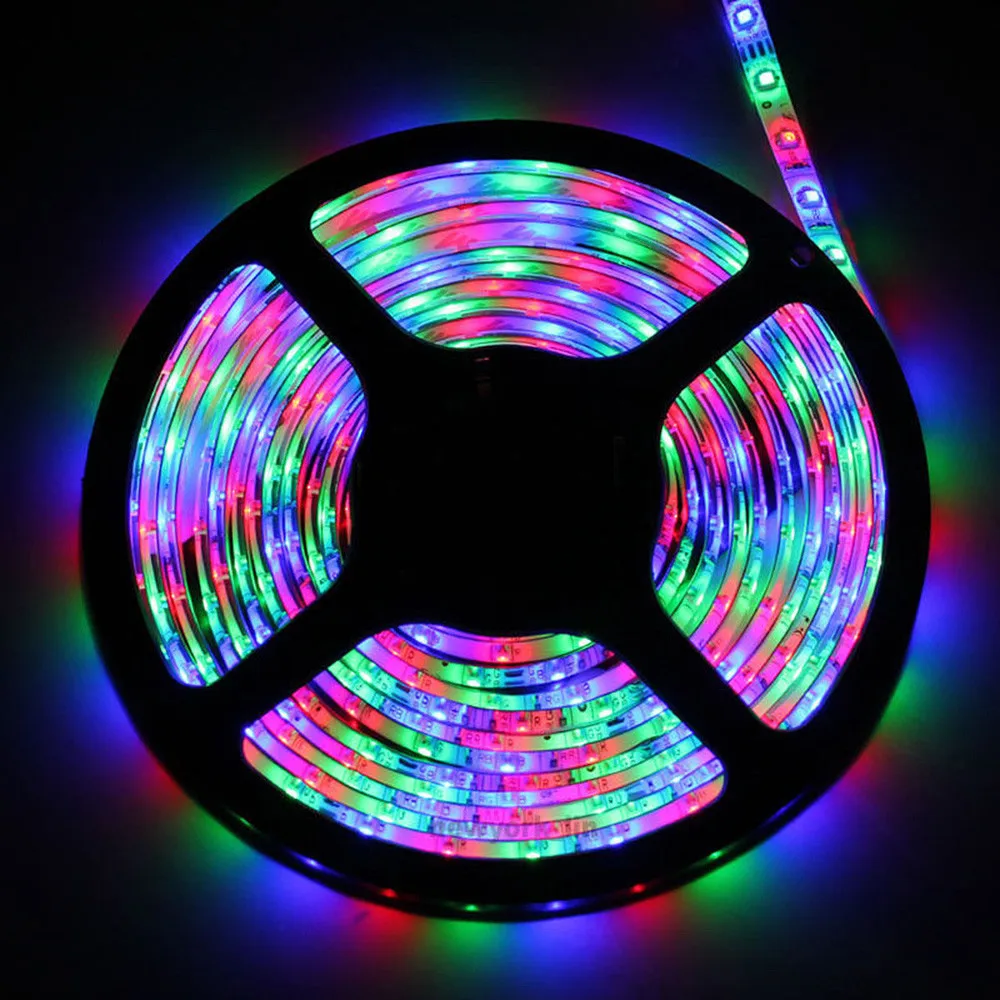 LED Strip Light RGB 3528 SMD Flexible Ribbon Fita LED Light Strip RGB 5M Tape Diode 12V Remote Control Adapter LED Strip Lights