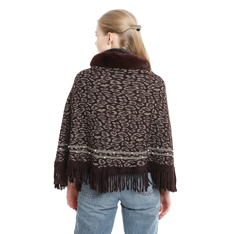 
Fashion Women Autumn Winter Ponchos Soft and Warm Faux Fur Leopard Shawl Shrugs cashmere ponchos 