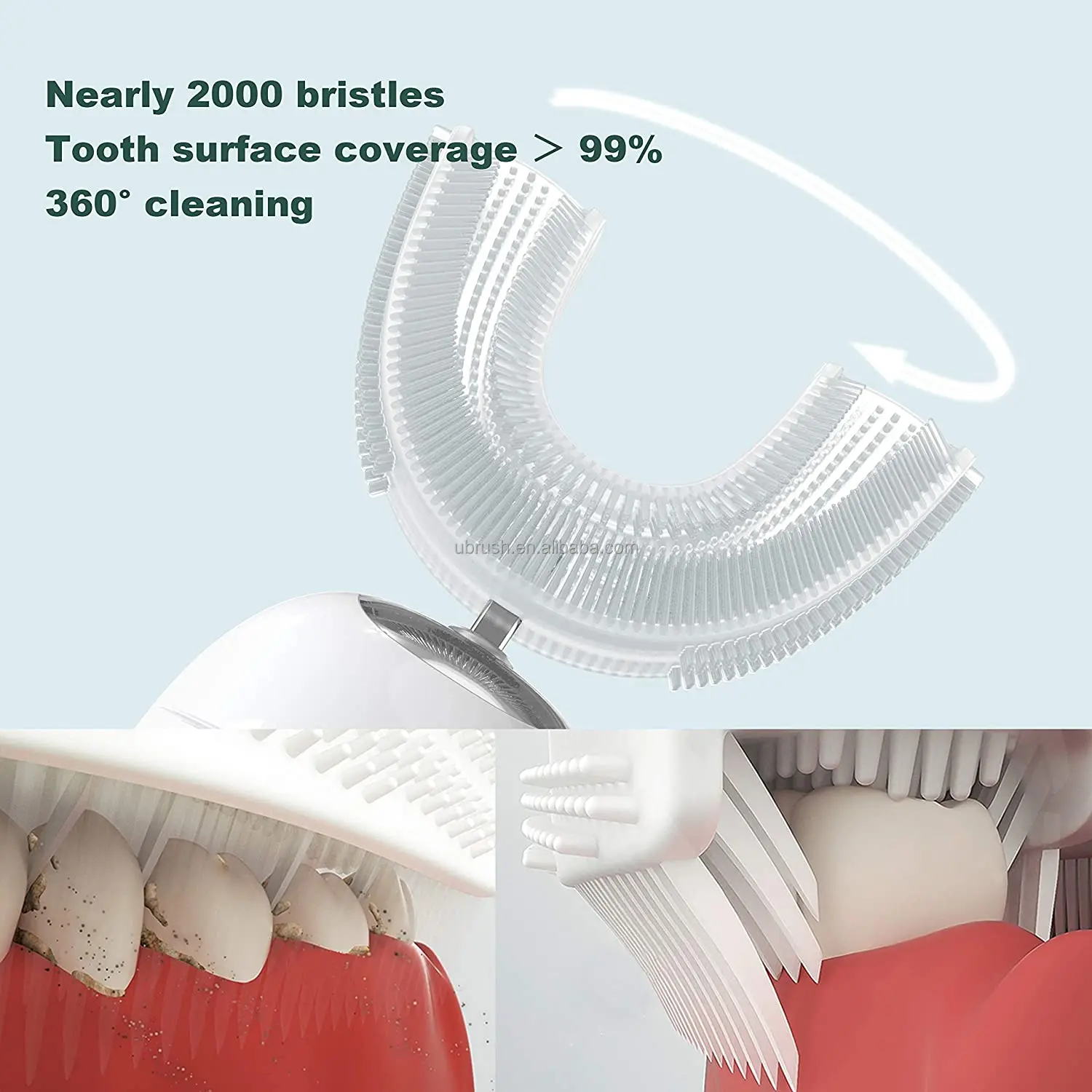 Travel Portable 360 Automated Food Grade Whitening Toothpaste Teeth Products Electrical Automatic U-shaped Toothbrush For