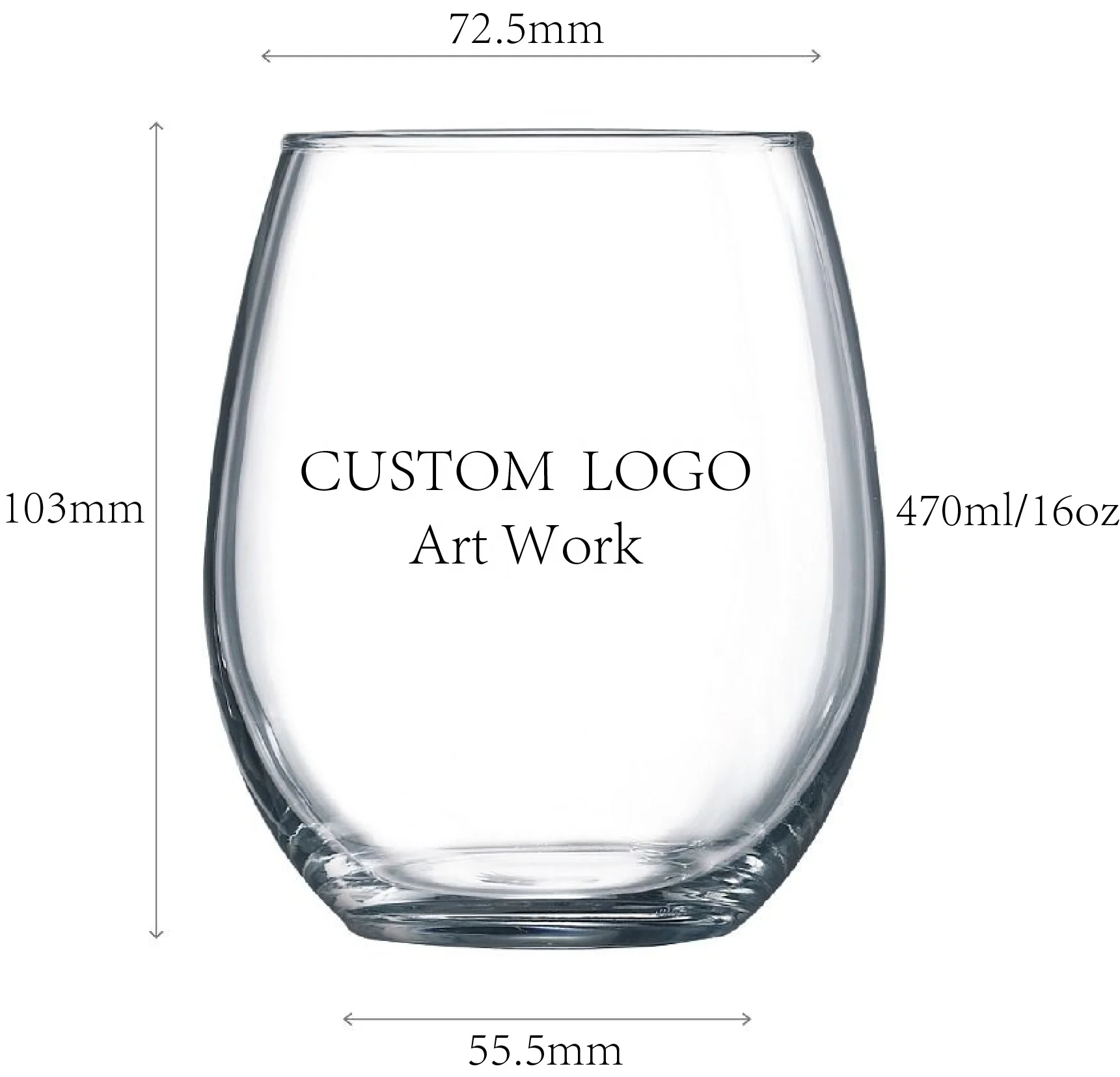 water juice coffee glass 470ml stemless wine glass tumbler custom logo 16oz stemless wine glasses wholesale custom color