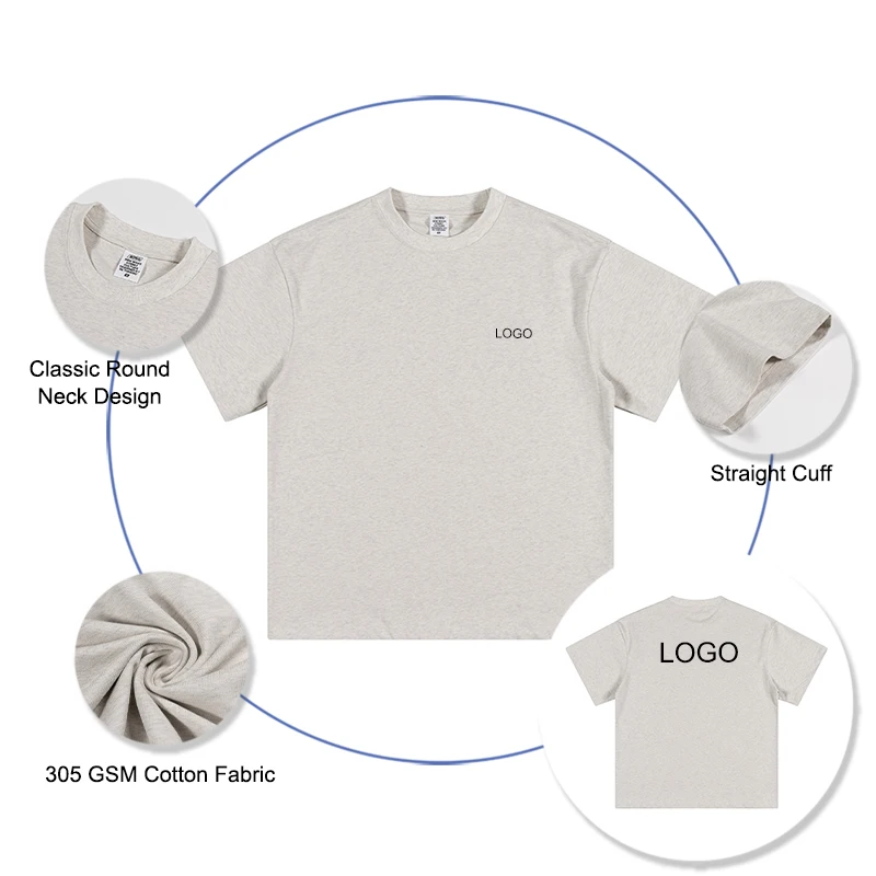 T Shirts in Bulk Cotton Heavyweight 305GSM Custom Embroidery Screen Printing Logo for Sale Drop Shipping Cotton T-shirts