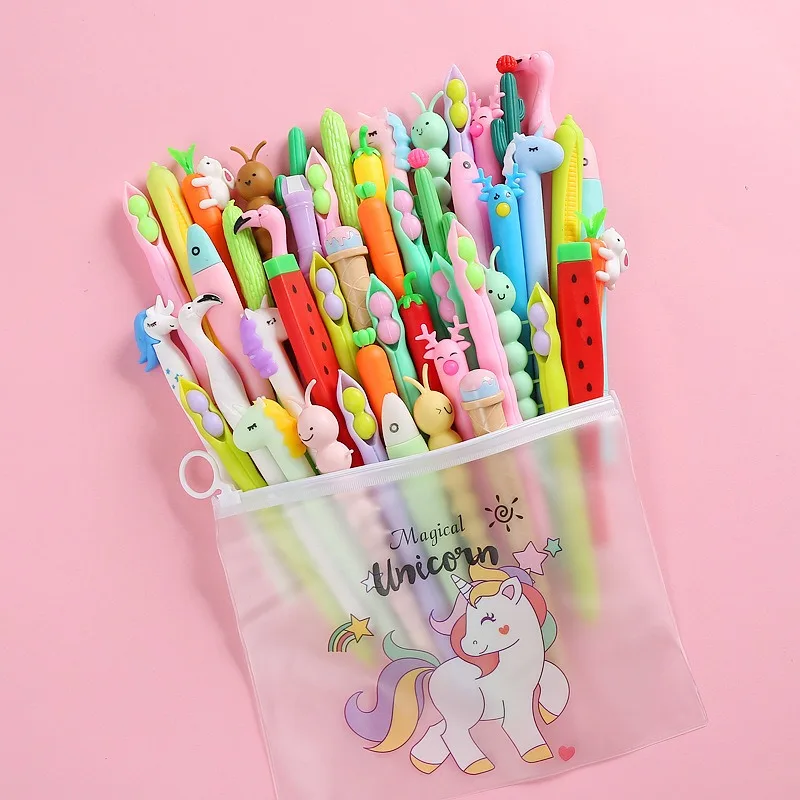 Cute Cartoon Styling Pen Girl Pink Neutral Pen Set Kawaii Pencil Bag School Transparent Pen Bag Stationery Box Set