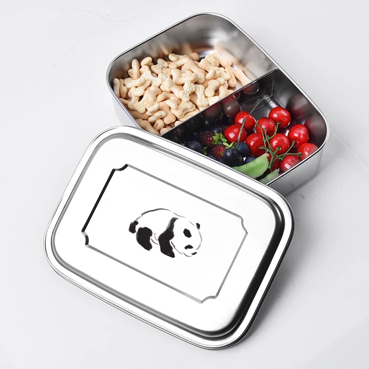 Eco friendly rectangular multi compartments leakproof 304 stainless steel metal prep meal container box lunch with lid