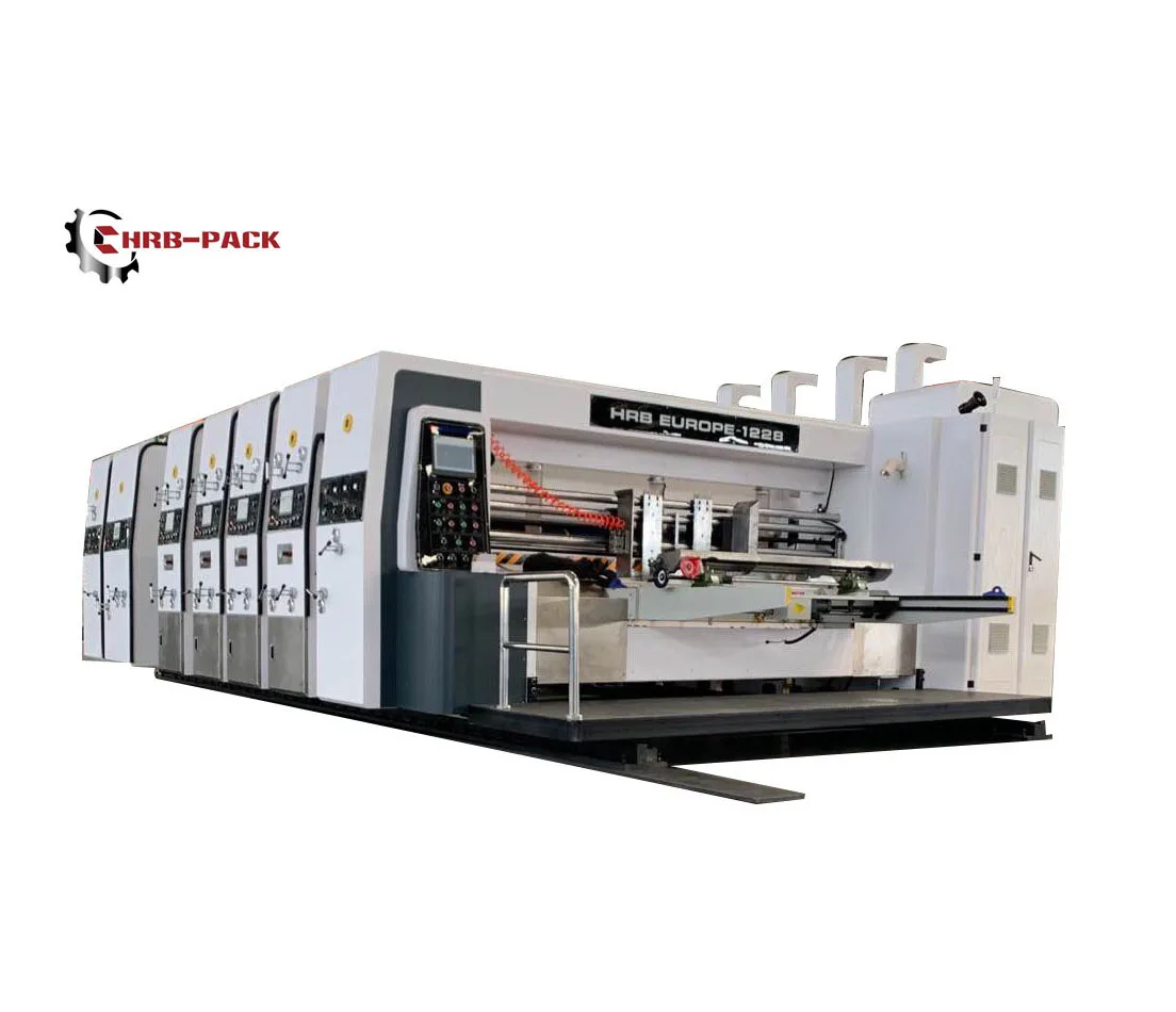 High speed PLC automatic corrugated cardboard flexo paper printer pizza carton box printing diecuttingslotting packaging machine